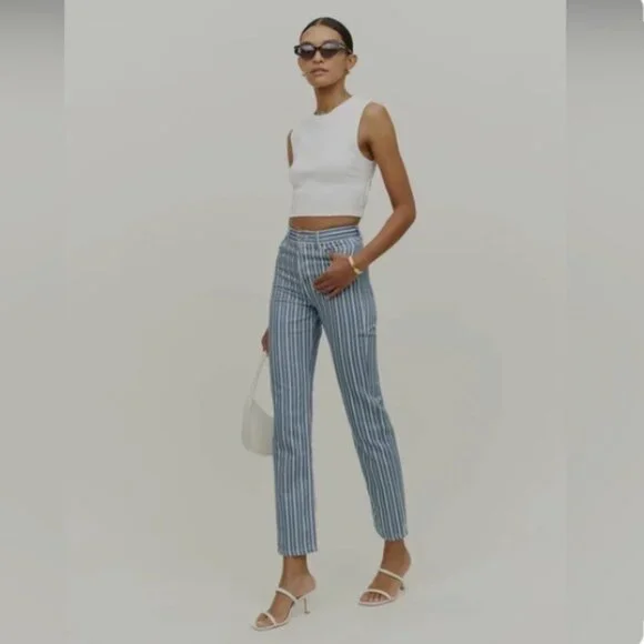 Reformation Cynthia Striped High Rise Straight Jeans - Picture 1 of 1